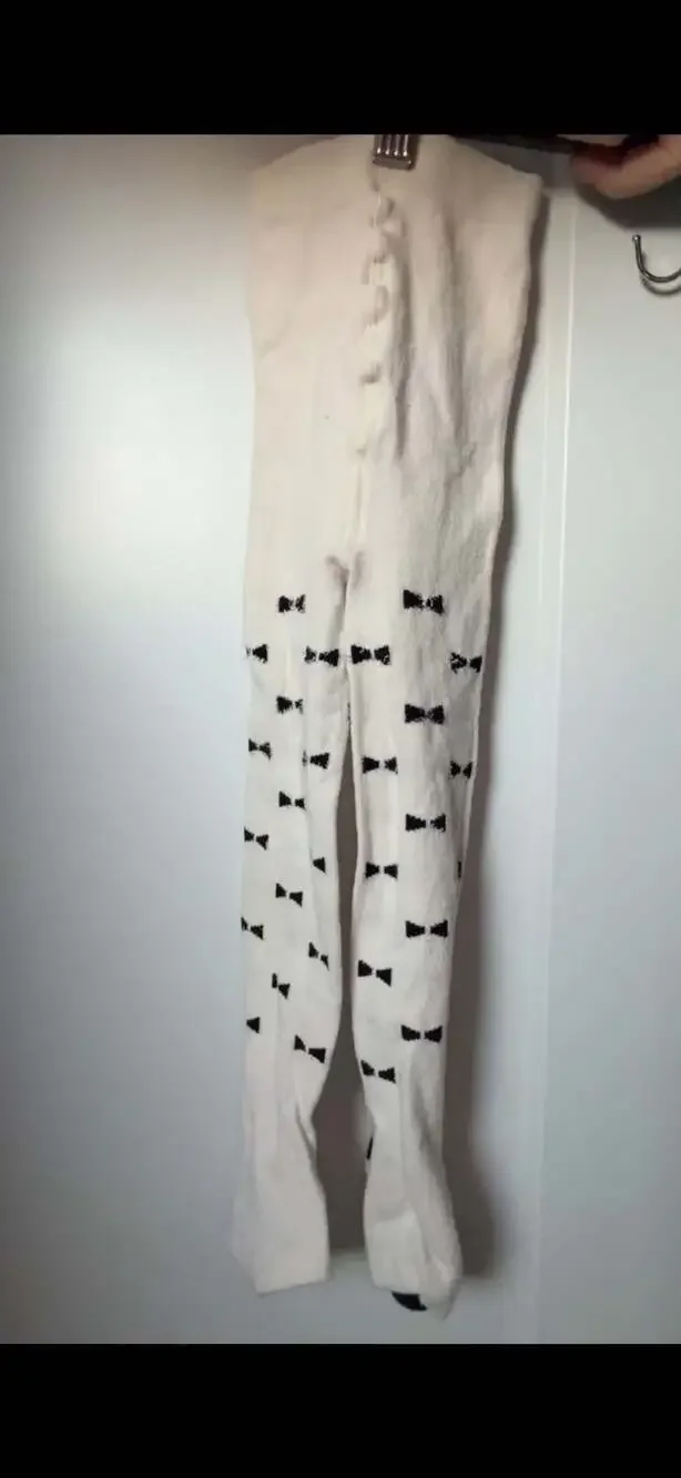 Wonder Nation Toddler Girls Cream and Black Bow Knit Tights Size 2T_K11